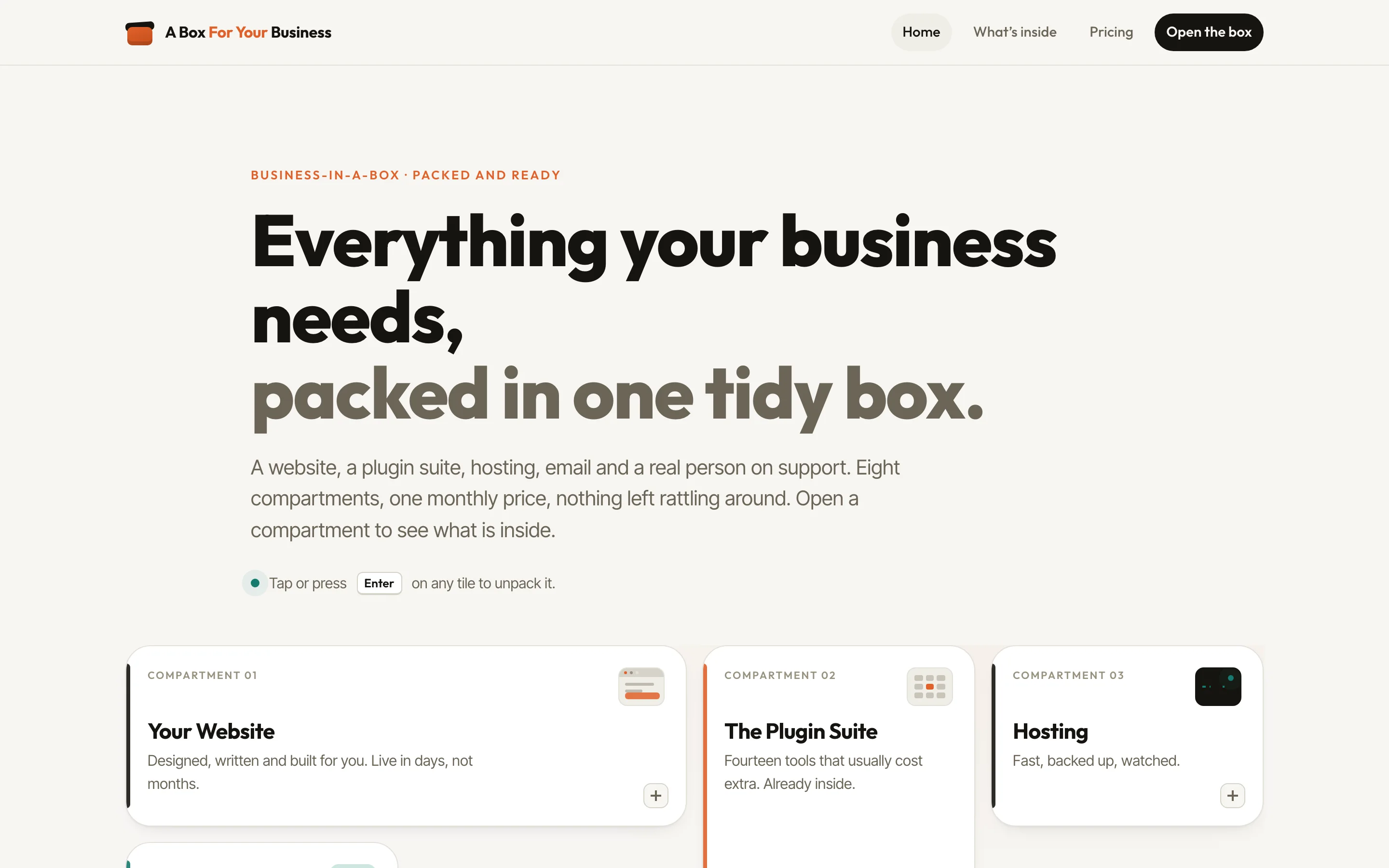 A Box For Your Business — Bento homepage screenshot